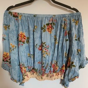 Blue Rain Flowy Cropped Long Sleeve
